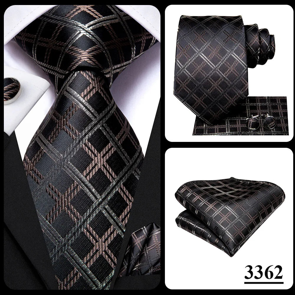 Hi-Tie Mens Ties Luxury Handmade Geometric Necktie Silk Woven Tie Set For Men Business Wedding Neck Tie Square Cufflinks