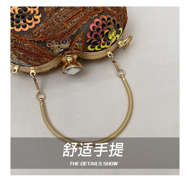 Women's Handbag2025New European and American fashion sequin shoulder baginsInternet Celebrity Retro Handheld Evening Bag