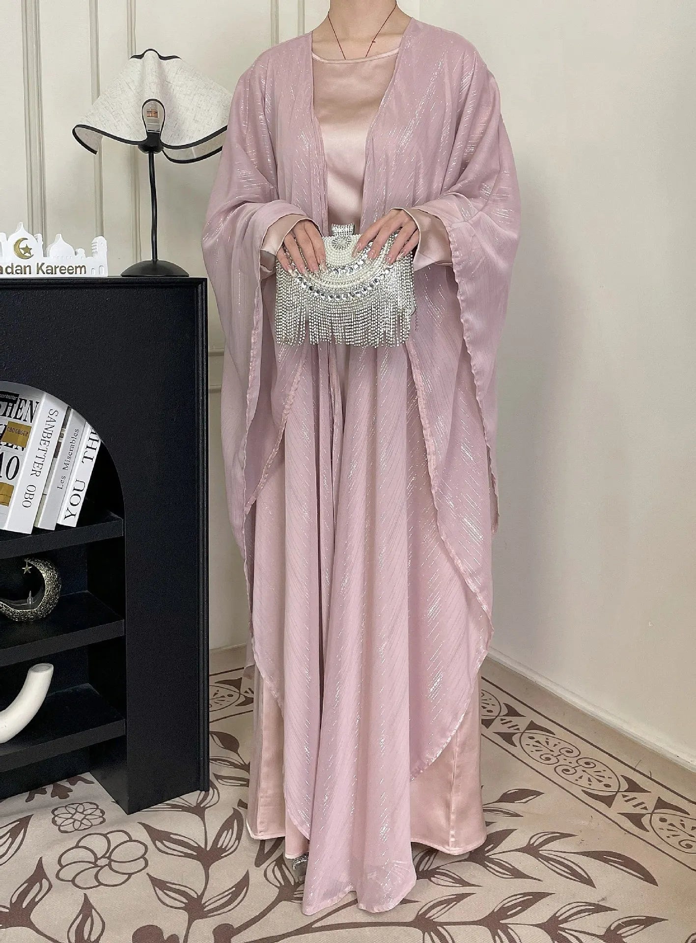 Eid Dress Suit Open Abaya Women Cardigan Dresses 2 Piece Set Jalabiya Muslim Ramadan Dubai Kaftan Party Vestidos Robe Morocco