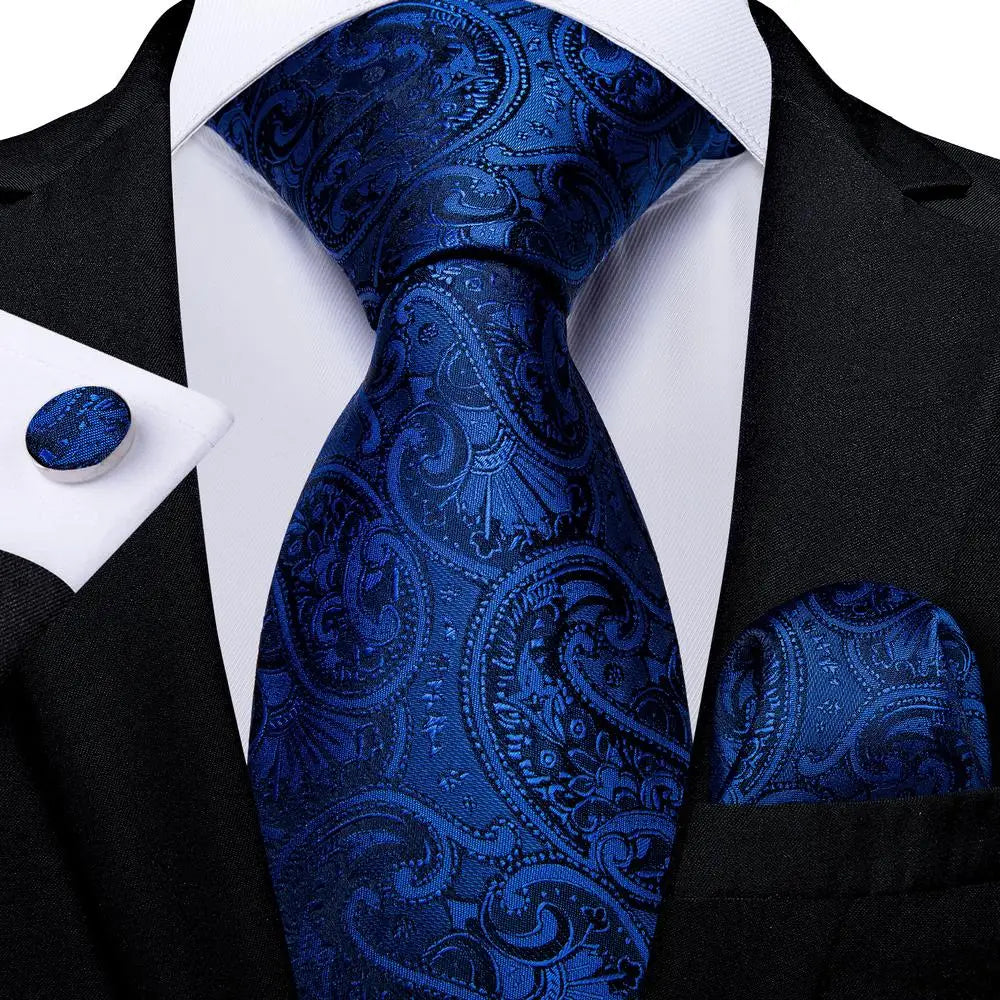 Hi-Tie Blue Business Solid Silk Men's Tie NeckTie 8.5cm Ties for Men Formal Luxury Wedding High Quality Gravata