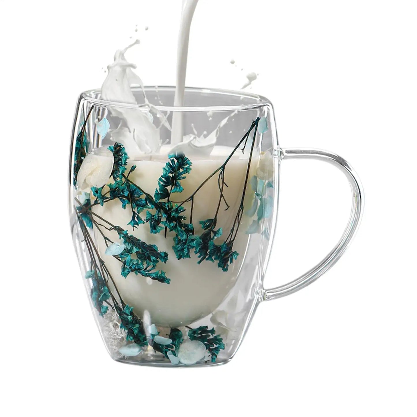 350ml Creative Double Wall Coffee Mug Dried Flower Filler Glass Cup  High Borosilicate Glass Cup Heat Resistant Tea Coffee Mug