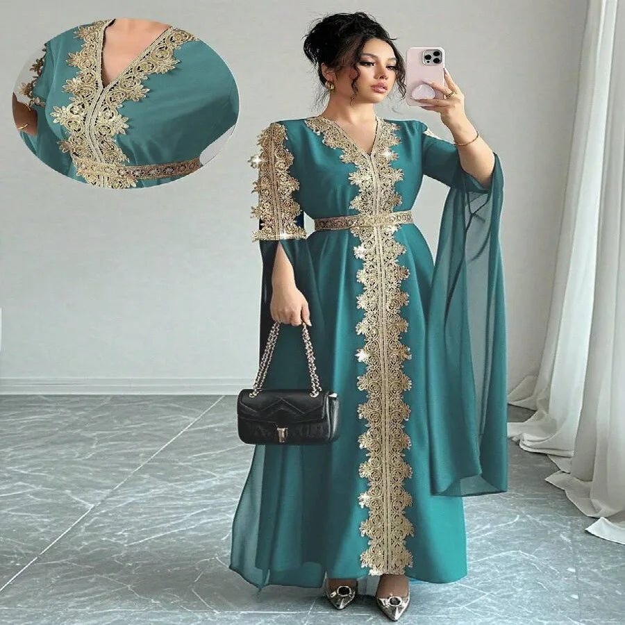 Eid Women Party Dress Abaya Split Long Sleeve Muslim Jalabiya Ramadan Solid Vestidos Largos V Neck Dresses Arab Long Robe 2026