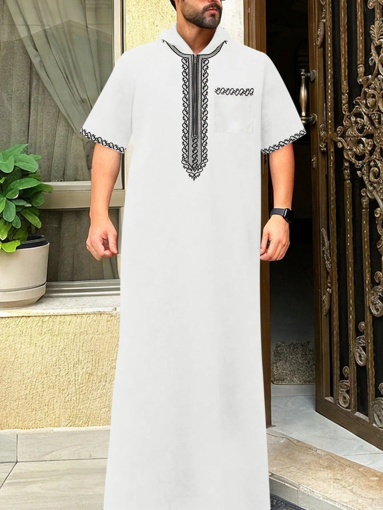 2026 Men's Traditional Muslim Clothing Eid Middle East Jubba Thobe Men Thobe Arab Muslim Robes with Short Sleeves Husband Gift