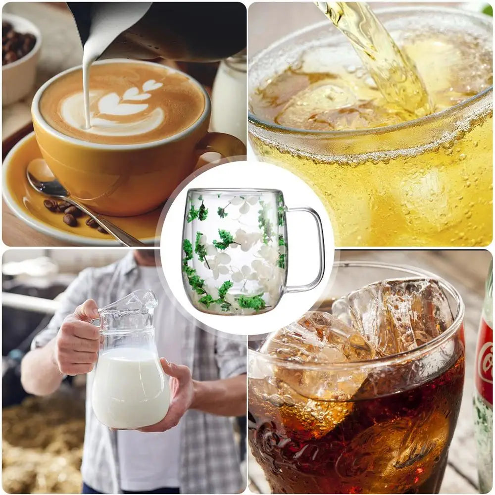 Double Walled Glass Mugs Double Wall Dried Flower Cup for Coffee Heat Resistant Dried Flower Double Wall Glass Mug for Cold