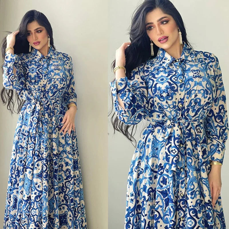 Saudi Long Dresses For Women Floral Abaya Muslim Arabic Wear Long Shirt  Summer Elegance Robe Girl's Clothing