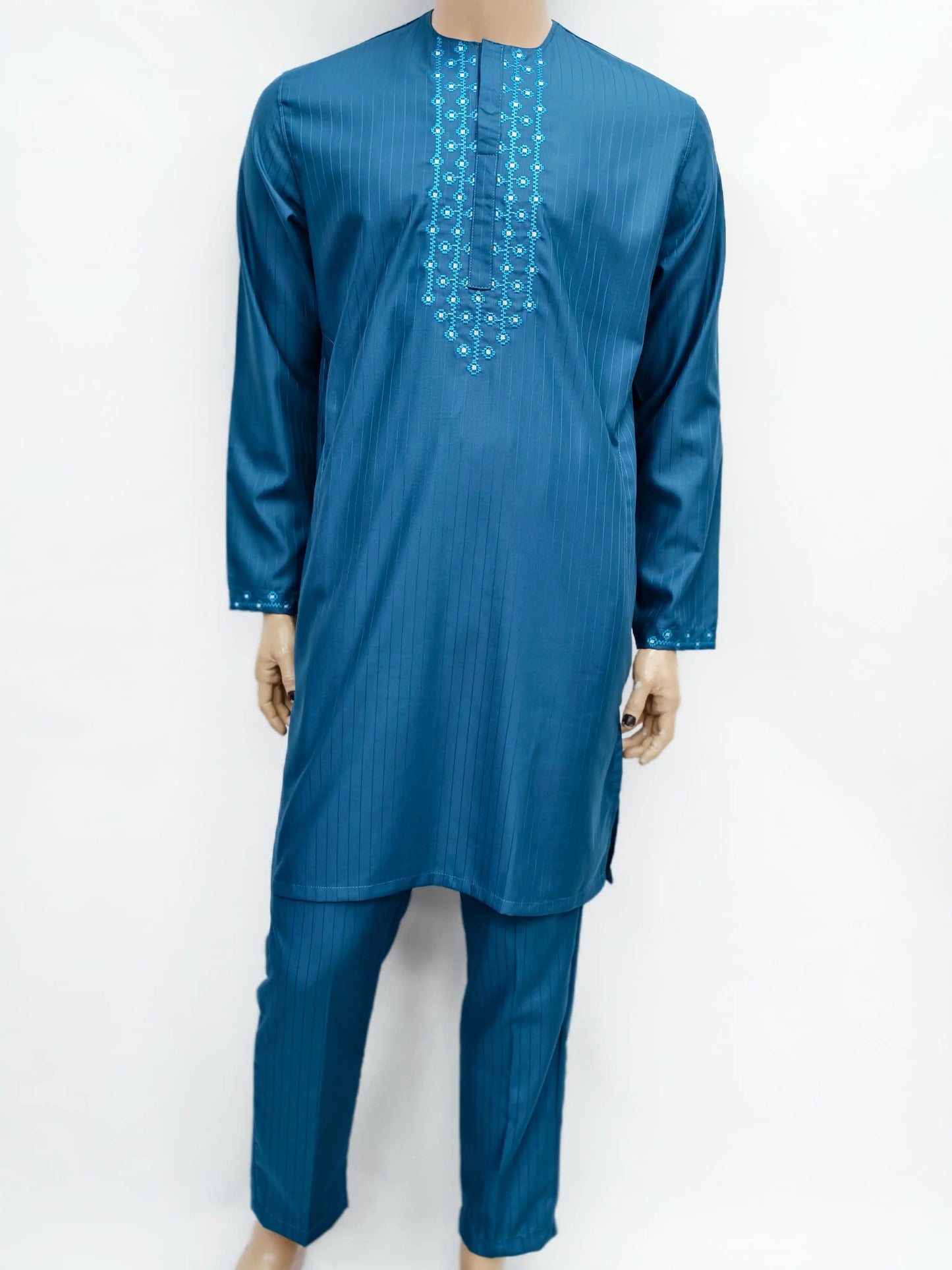 African Muslim Islamic Men's Modern Fashion Prayer Eid Robe Long Sleeve Round Neck Embroidered Arabian Jubba Thobe Clothing