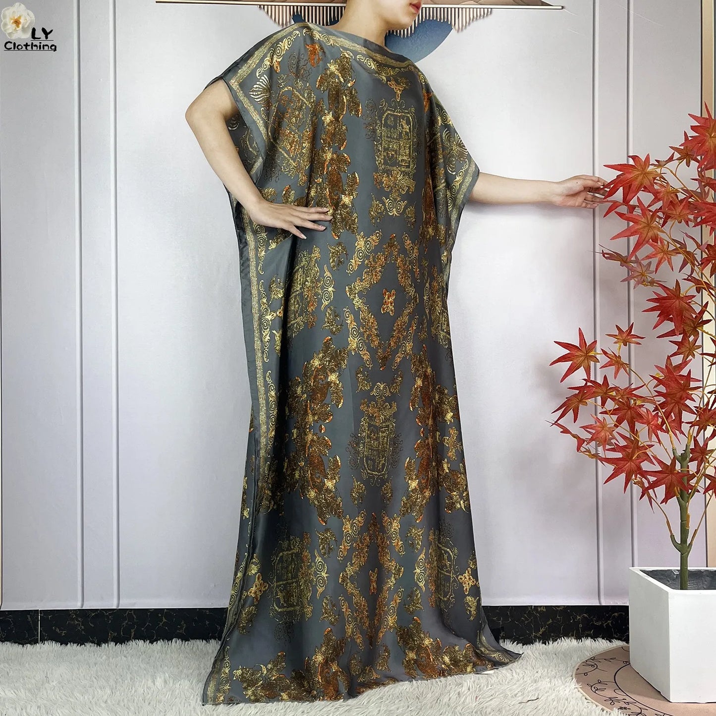 Muslim Abayas For Women 2023 New Fashion Printed Silk Soft Loose Femme Elegant Robe African Maxi Party Dresses With Belt Turban