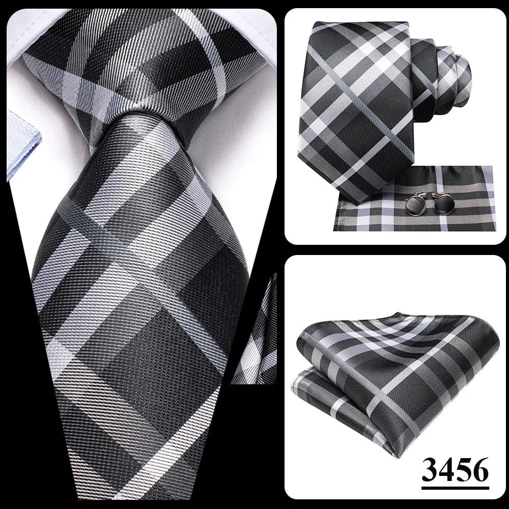Hi-Tie Mens Ties Luxury Handmade Geometric Necktie Silk Woven Tie Set For Men Business Wedding Neck Tie Square Cufflinks