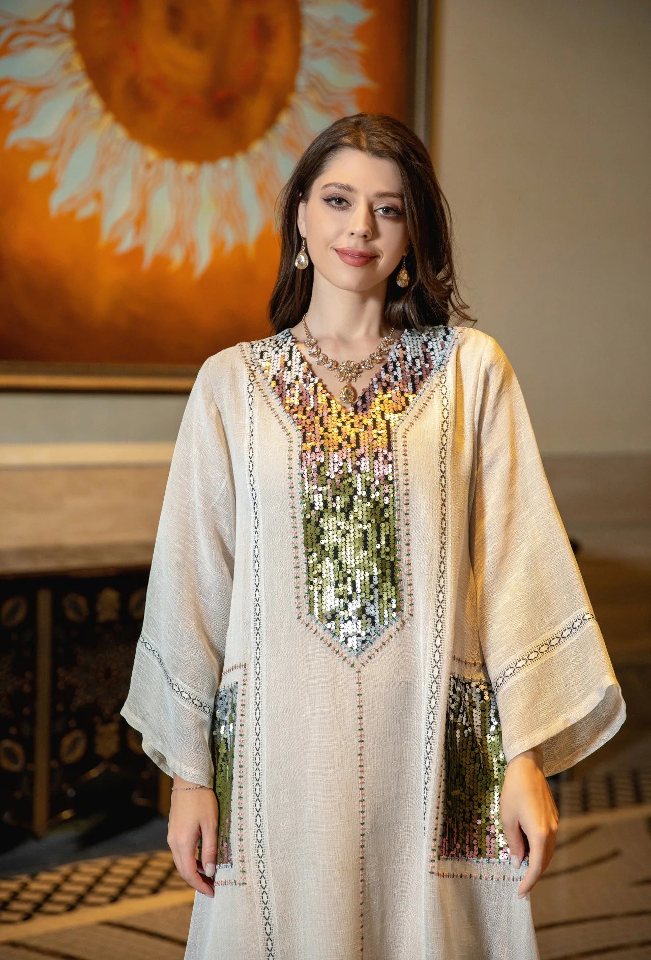 Eid Muslim Party Dress for Women Abaya Sequins Maxi Evening Long Dresses Jalabiya Morocco Dubai Abayas Kaftan Vestidos Long Robe