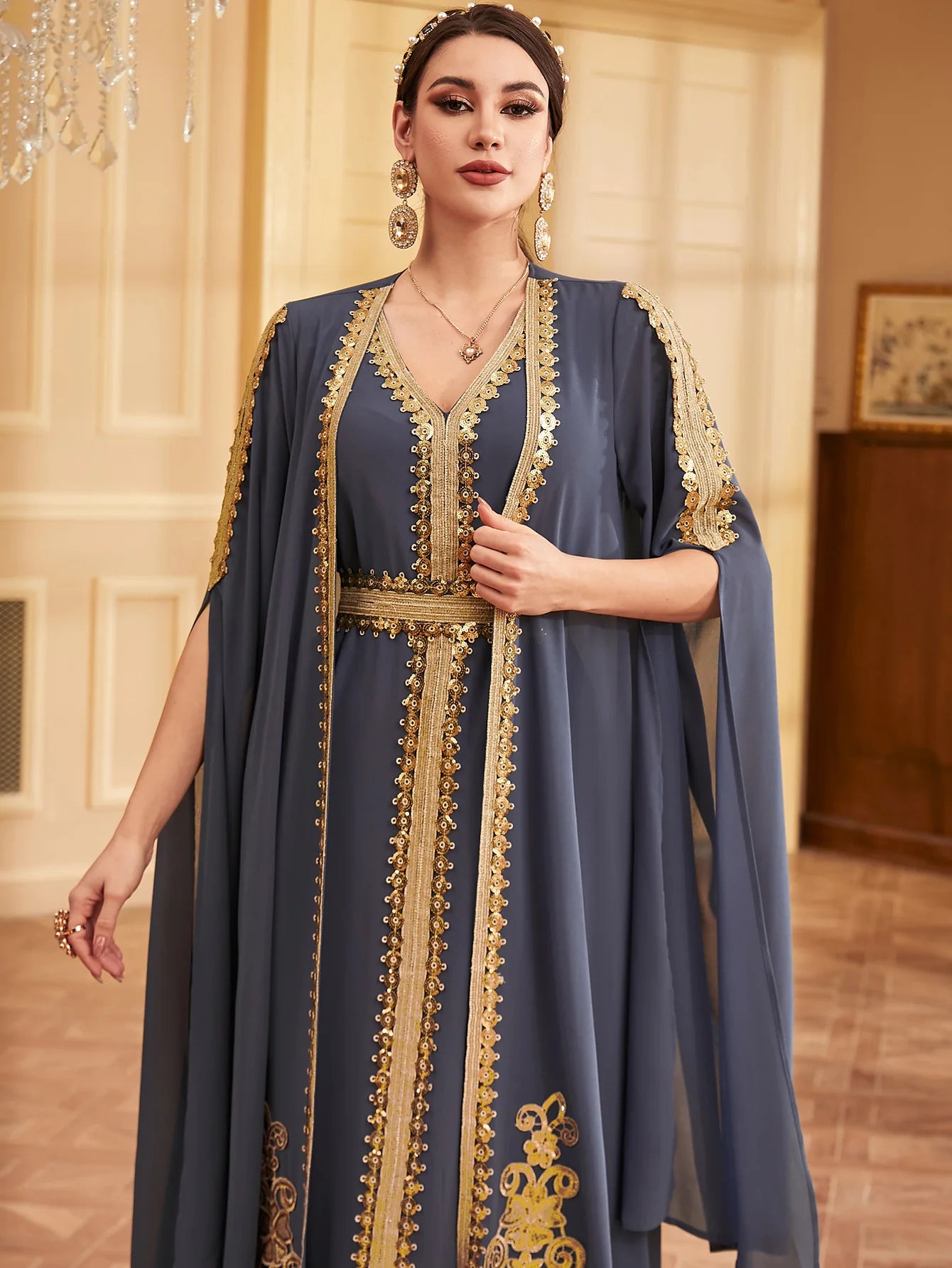 Middle East Arab Muslim New Fashion Women's Embroideried Casual Trendy Loose Elegant 2 Piece Sets Cardigan Coat Dresses Female