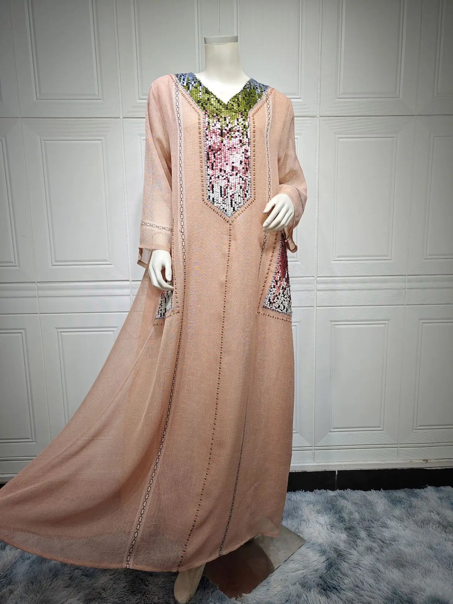 Eid Muslim Party Dress for Women Abaya Sequins Maxi Evening Long Dresses Jalabiya Morocco Dubai Abayas Kaftan Vestidos Long Robe