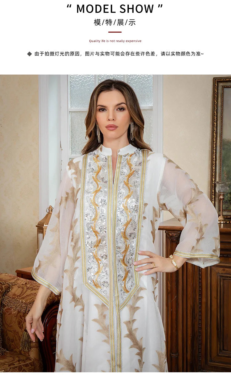 Women Party Dress Abaya Dubai Eid Muslim Mesh Embroidery Jalabiya Ramadan Dresses Morocco Kaftan Vestidos Largos Arab Long Robe