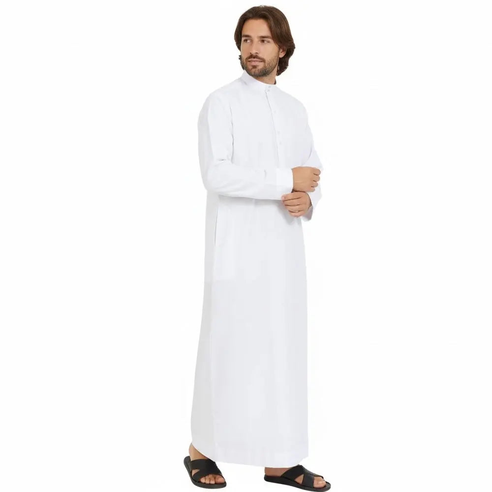 Muslim Robe for Men Loose Silhouette Stand Collar & Crew Neck, Classic Arabic Middle Eastern Traditional Clothing for Daily Wear