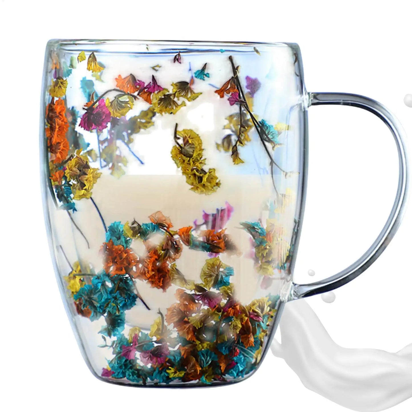 Aesthetic Dried Flower Glass Mug Double-Wall Insulated & Heat Resistant Perfect for Coffee, Tea, Office & Home Decor Gifts