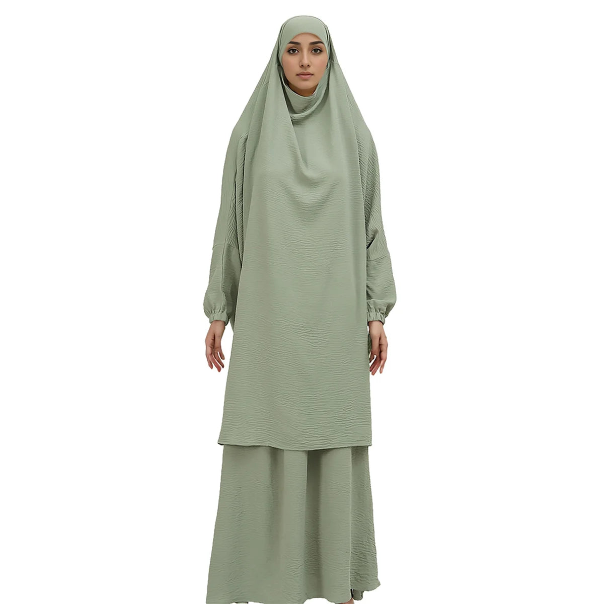 Two Piece Abaya for Woman Jilbab Prayer Set Batwing Hijab Dress Muslim Kimono Kaftan Robe Long Khimar Islam Cloth Jilbab Ramadan