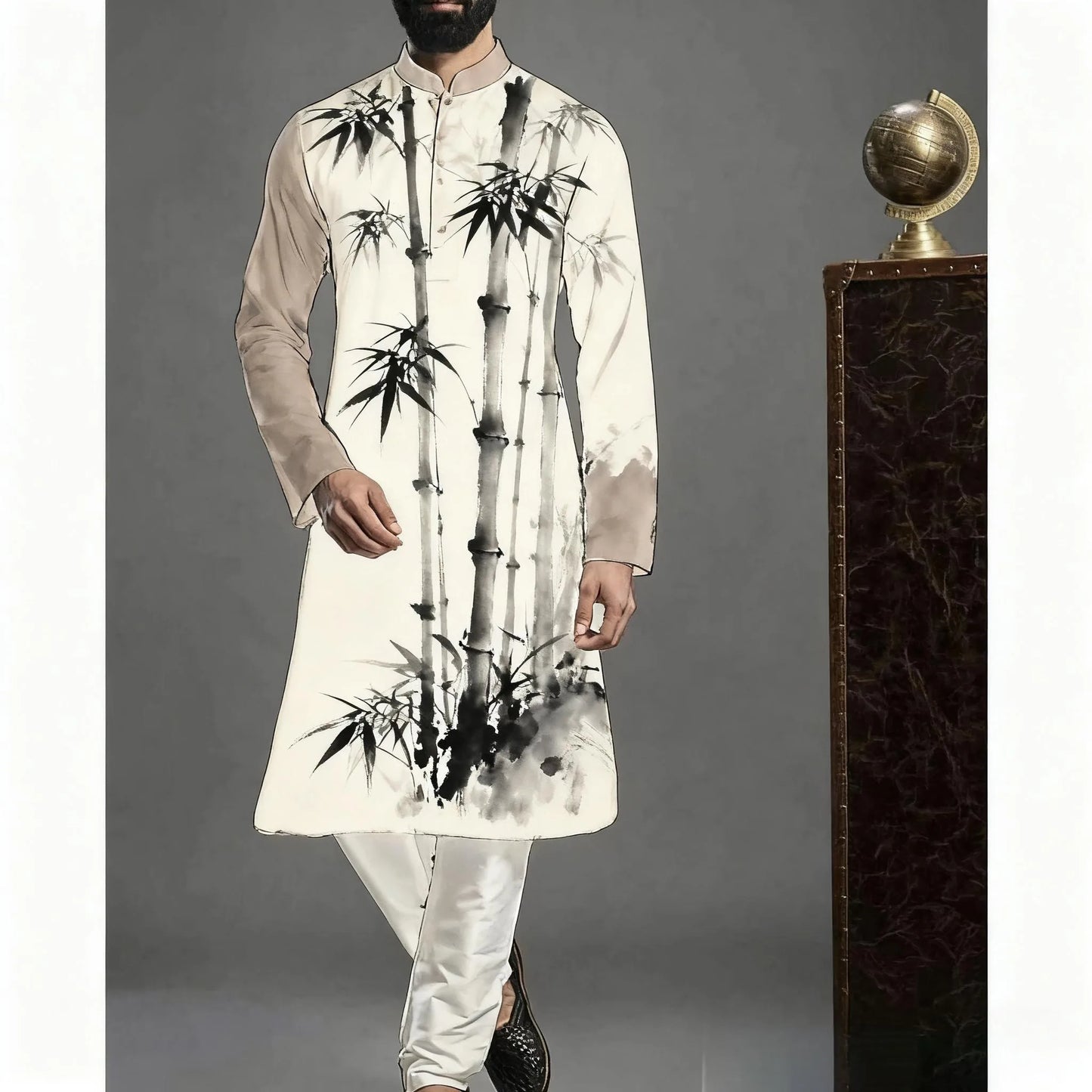 Men Islamic Arabian Patchwork Striped Embroidery Eid Muslim Long Robe Jubba Casual Loose  Muslim Dress Men Abayas