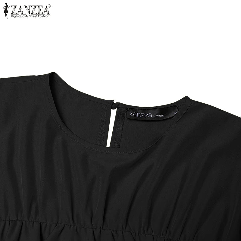 ZANZEA Elegant Hijab O Neck Maxi Dress Pleated Women Solid Muslim Islamic Abaya Robe Lantern Sleeve Casual Ruffles Vestidos