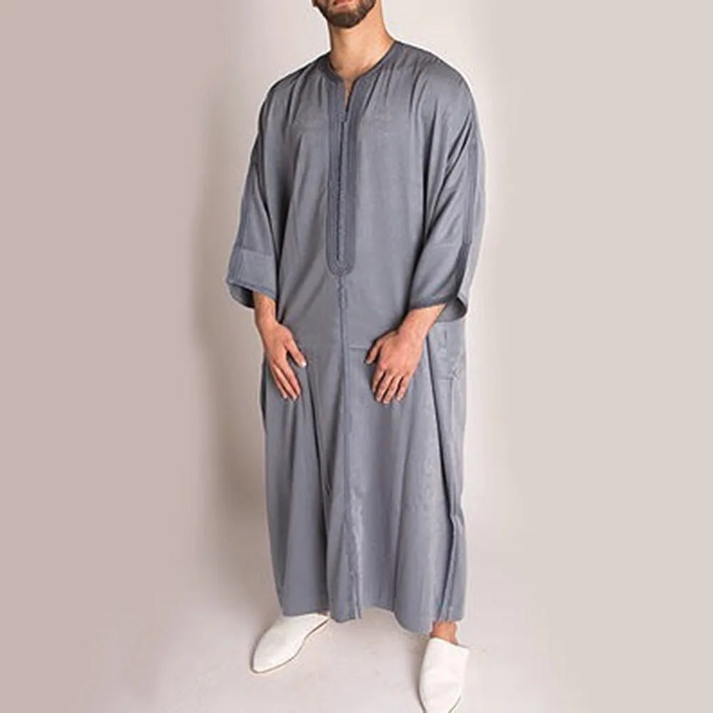 New 2026 Muslim Men Abaya Arabic Islamic Clothing Loose Shirt Robe Jubba Thobe Ethnic Print Saudi Arab Middle East Male Vestidos