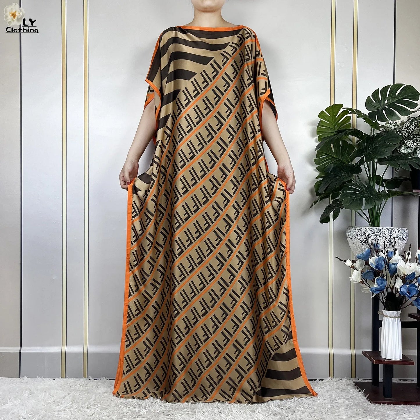 Muslim Abayas For Women 2023 New Fashion Printed Silk Soft Loose Femme Elegant Robe African Maxi Party Dresses With Belt Turban