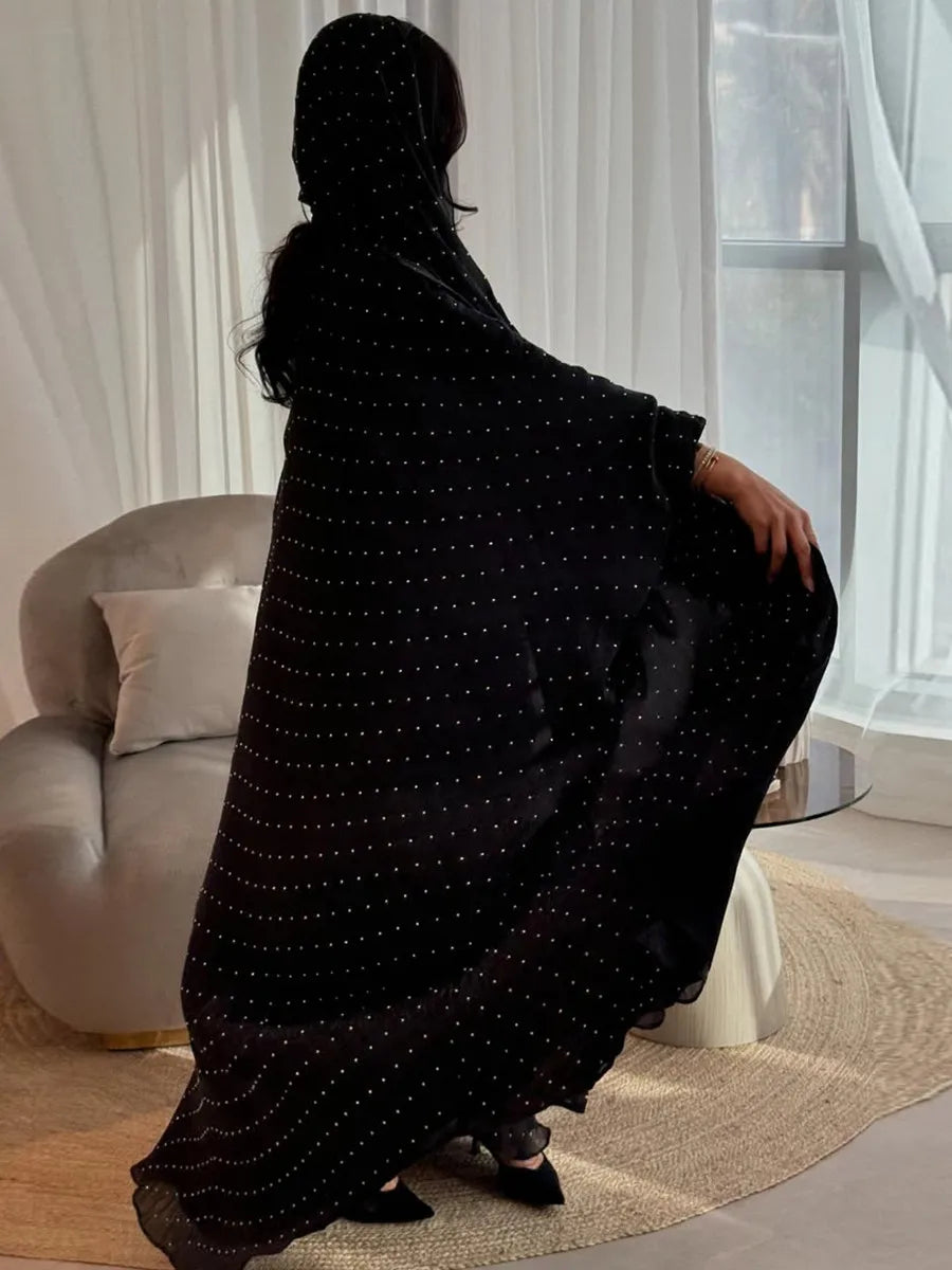 Muslim Women Kaftan Arabic Dubai Hot rhinestone Abaya Modest Ramadan Robe Femme Kimono Cardigan Long Hijab Dress Islam Clothing
