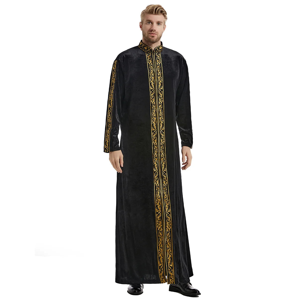 Muslim Men Jubba Thobe Islamic Clothing Velvet Kaftan Thoub Arabic Saudi Robe Dress Jubah Caftan Thawb Ramadan Gown Middle East