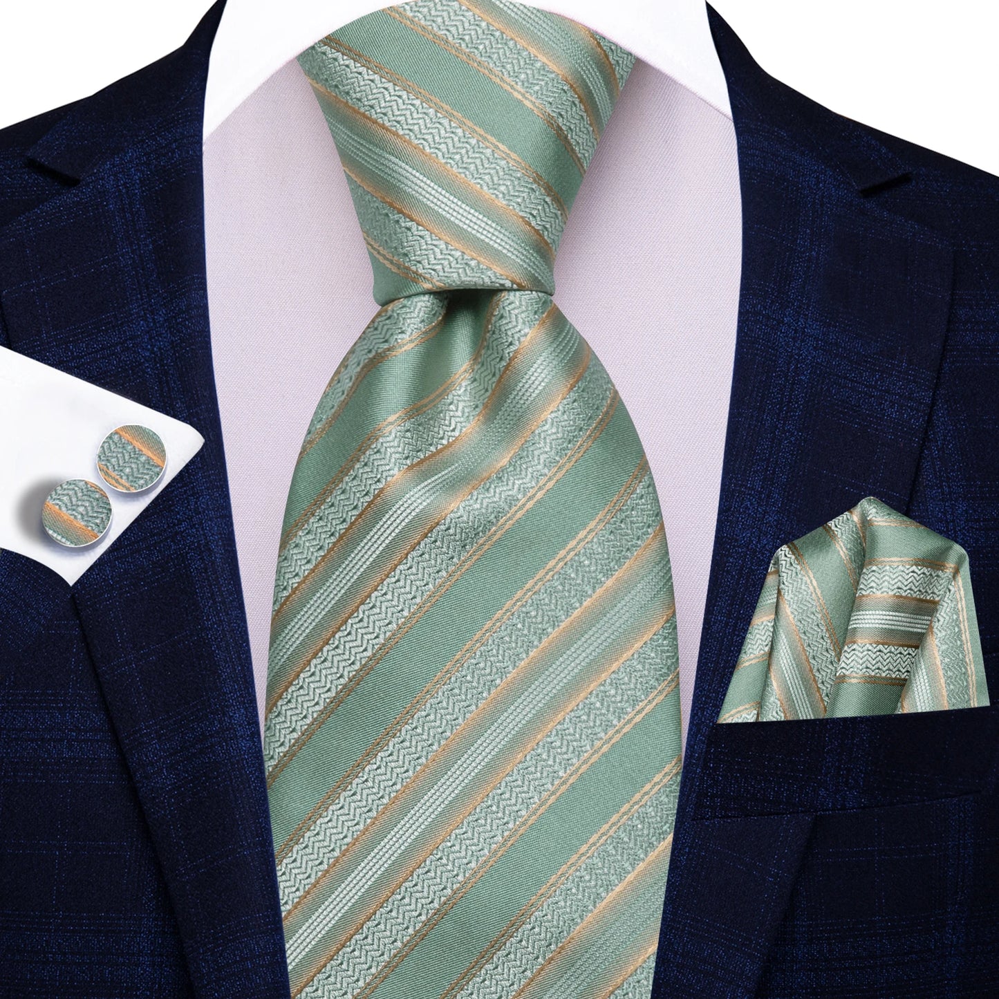 Hi-Tie Striped Light Green Silk Men's Tie Ties Floral Ties For Men Formal Business Luxury Wedding Party Neckties Gravatas