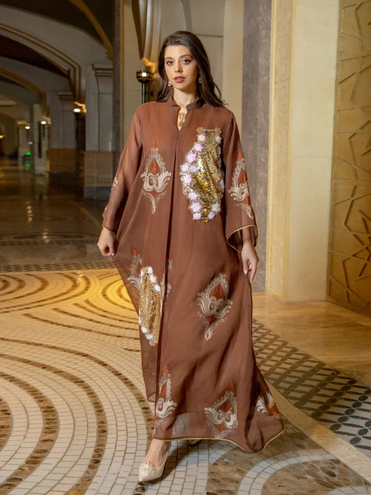 Morocco Dress for Women Muslim Abaya India Stand Collar Abayas Enbroidery Sequins Party Dresses Kaftan Longue Vestidos Largos
