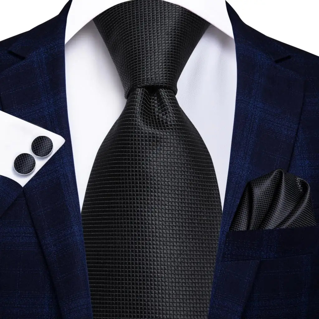 Hi-Tie 8.5cm Black Solid Striped Paisley 100% Silk Men's Business Tie Neck Tie for Men Fashion Luxury Wedding Necktie Gravatas