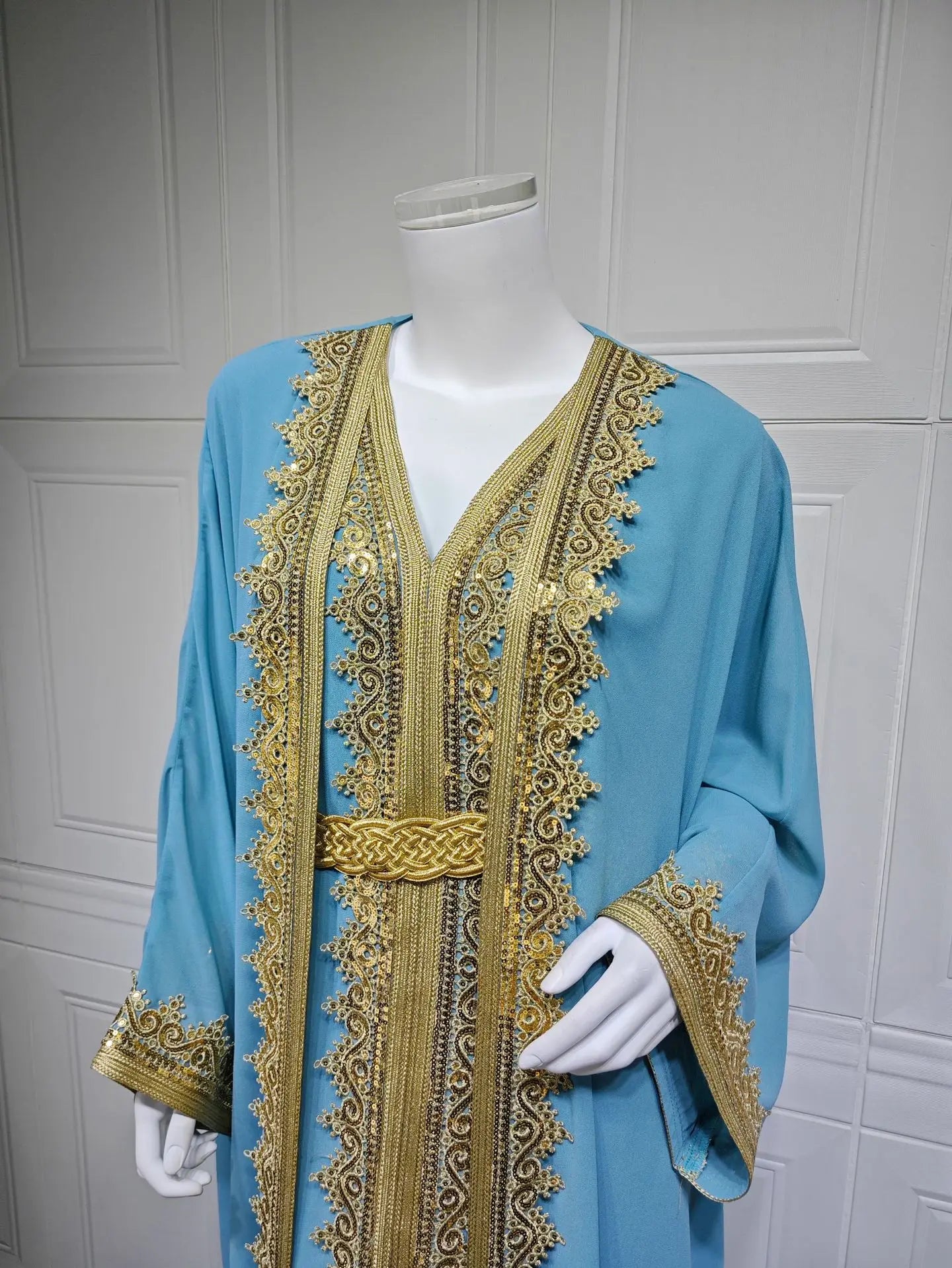 Eid Women Abaya Dress Muslim 2 Piece Set Cardigan with Inner Dress Lace-up Robe Caftan Robe Jalabiya Ramadan Morocco Kaftan 2025