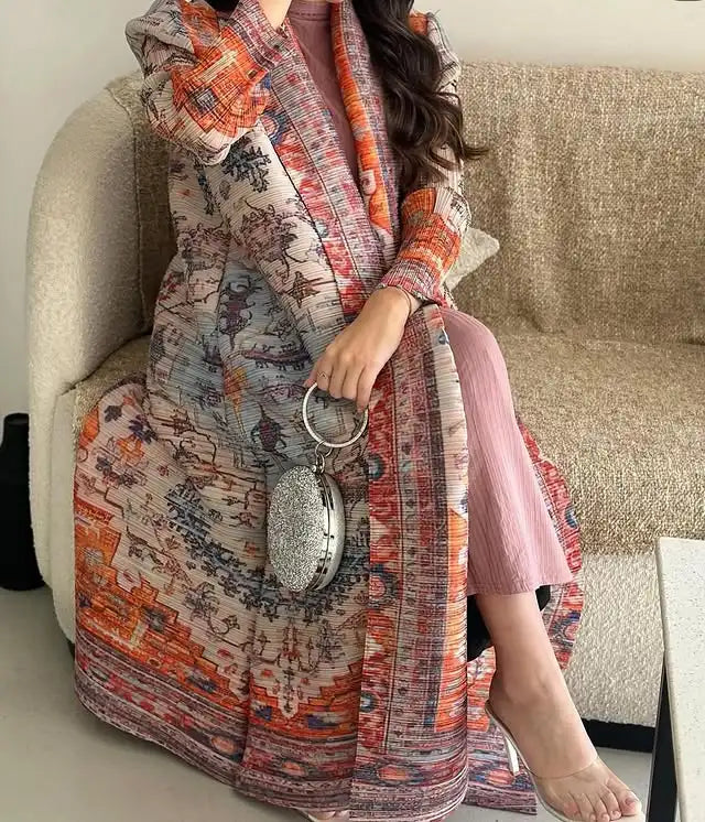 Women's Middle Eastern Muslim geometric print long robe, suitable for Ramadan, factory direct wholesale, long Muslim robe.