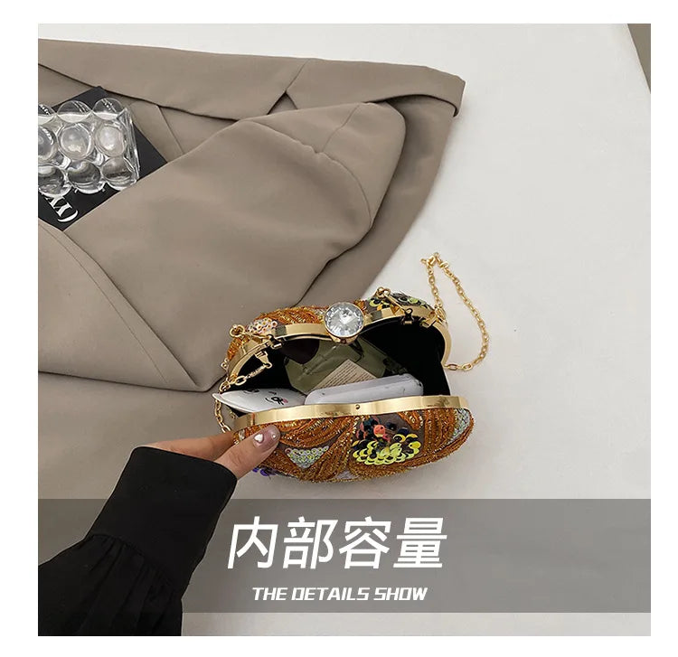 Women's Handbag2025New European and American fashion sequin shoulder baginsInternet Celebrity Retro Handheld Evening Bag