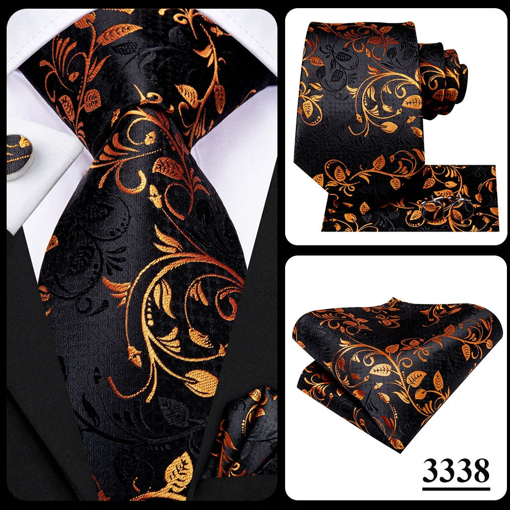 Hi-Tie Psialey Black Gold Silk Elegant Tie For Men Groom Wedding Men Necktie Pocket Square Cufflink Accessory Wholesale Designer