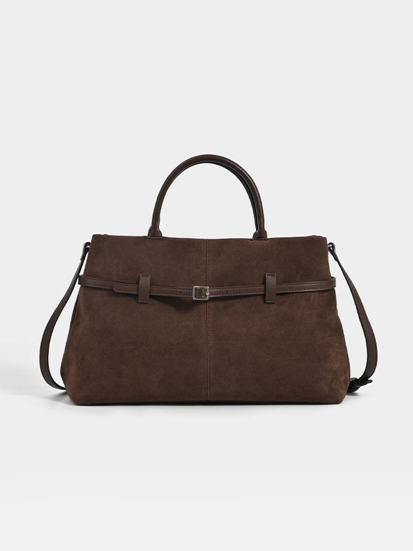 Women's handbag, French retro suede handbag, high-end buckle commuting handbag, suede large capacity crossbody bag,
