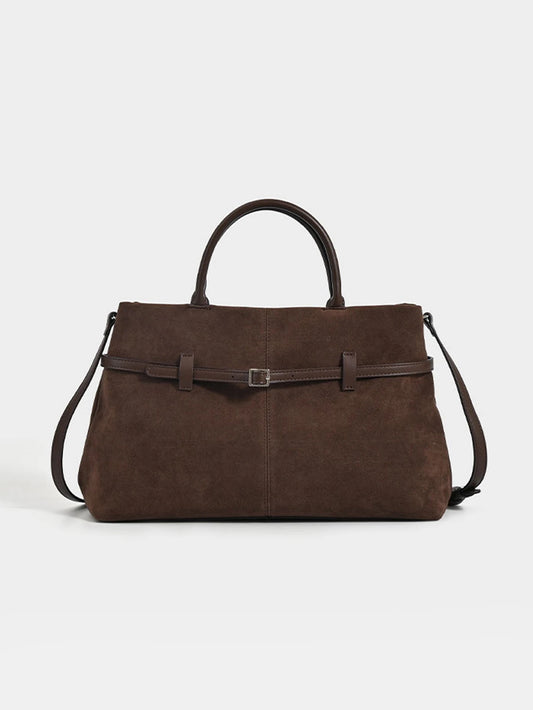 Women's handbag, French retro suede handbag, high-end buckle commuting handbag, suede large capacity crossbody bag,