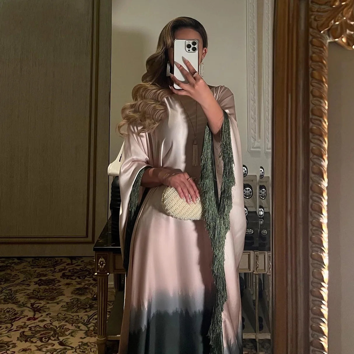 Modest Muslim Batwing Sleeve Gradient Color Tassel Kaftan Eid Al Adha Party Evening Dresses Moroccan Turkey Dubai Abaya Islam