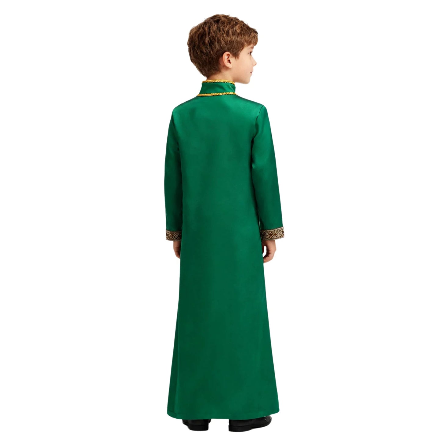 Boys Gold Embroidery Maxi Muslim Thobe Kaftans Arab Gown Islamic Robe Cosplay Long Sleeves Coats Festival Holiday Costume