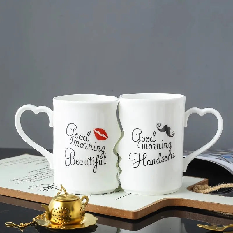 2Pcs/Set Couple Cup Ceramic Mugs Coffee Kiss Mug Creative tea cup Valentine's Day Wedding Birthday Gift