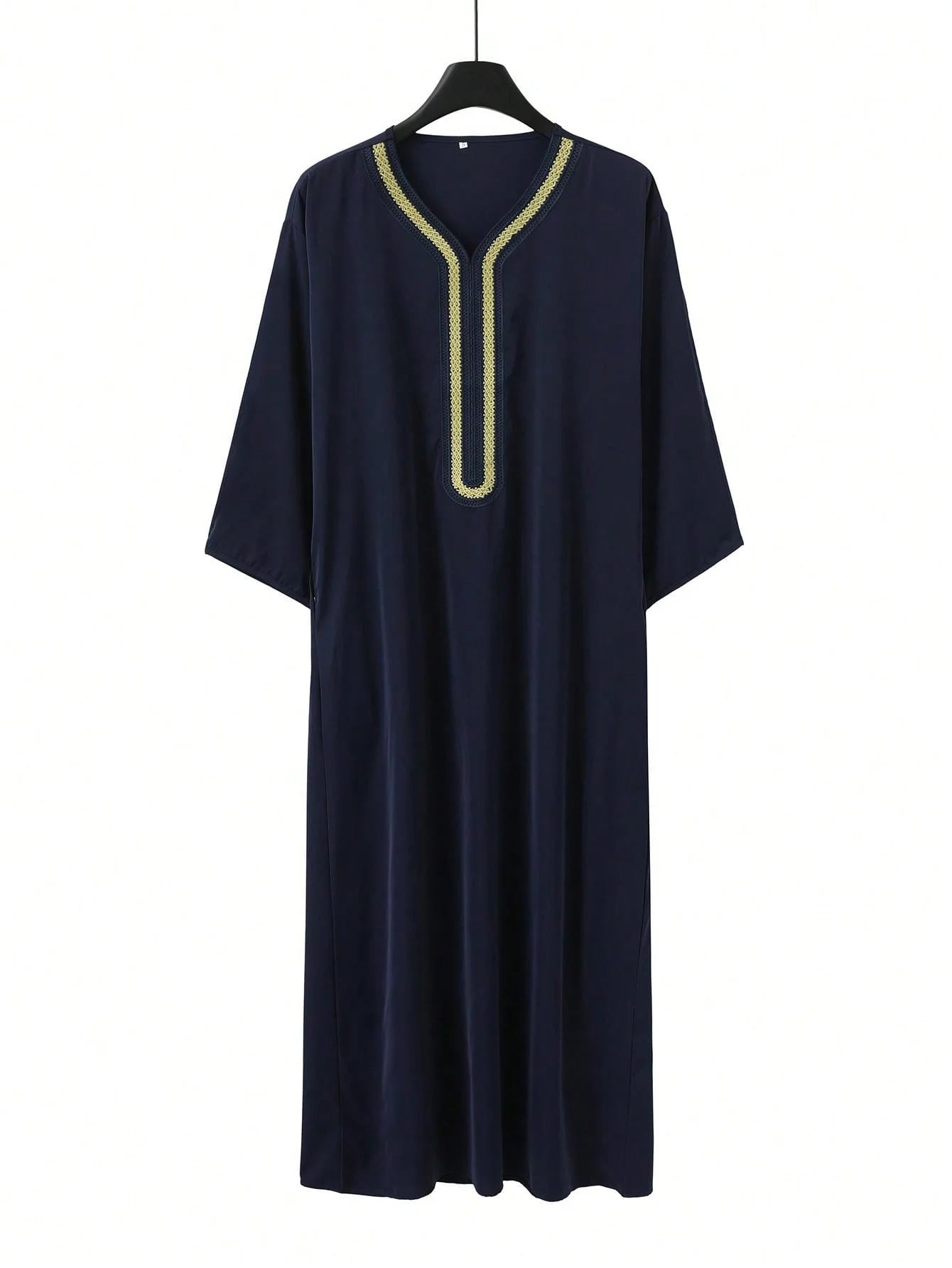 Men's Short Sleeve Kandoura Gandoura with Side Pocket 2025 Embroidered Muslim Casual Robe Classical Jubba Kaftan Dress
