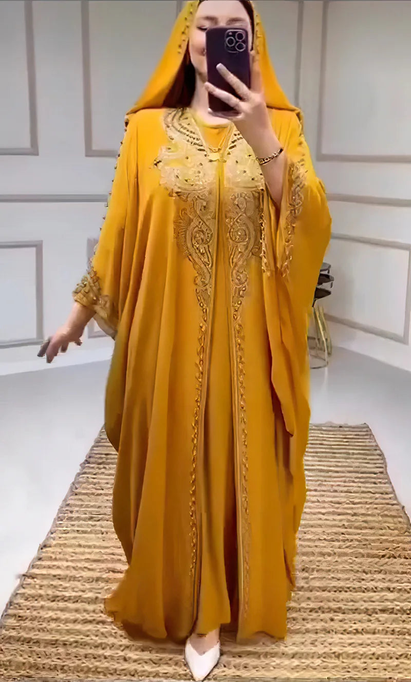 Eid Muslim Dress for Women Hooded Abaya 2 Piece Set Diamond Jalabiya Morocco Party Dresses Dubai Abayas Kaftan Vestido Long Robe