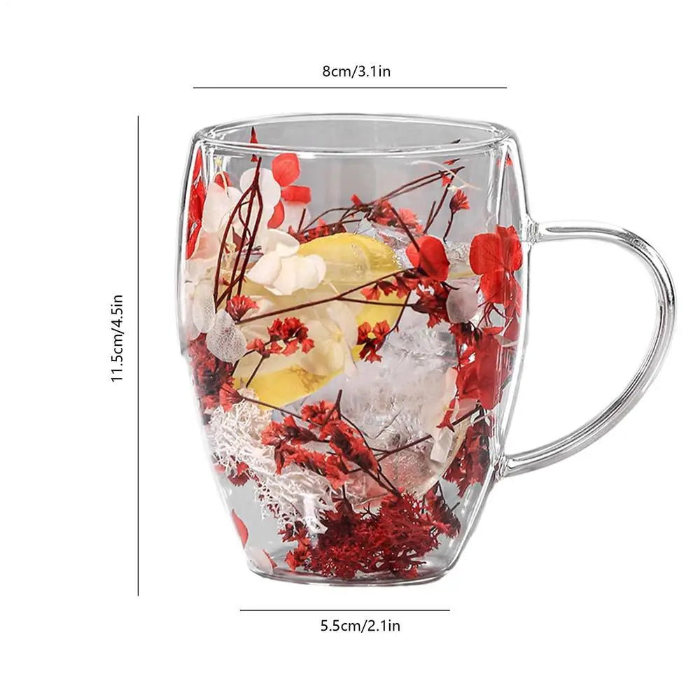350ml Creative Double Wall Coffee Mug Dried Flower Filler Glass Cup  High Borosilicate Glass Cup Heat Resistant Tea Coffee Mug