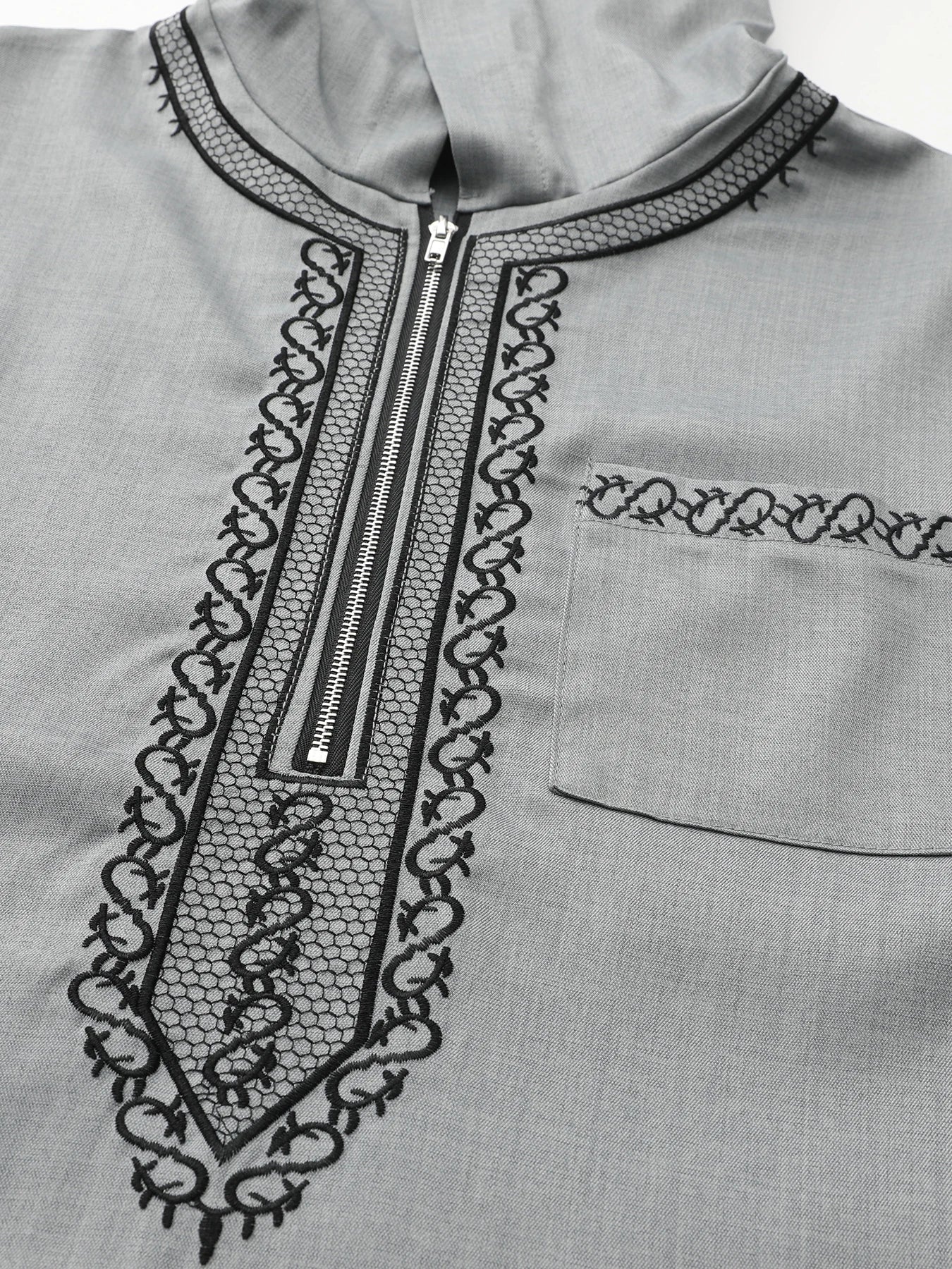 Moroccan Men's Thobe Short-Sleeved Embroidered Hood MuslimIslamicLooseJelleba Abaya - New Edition
