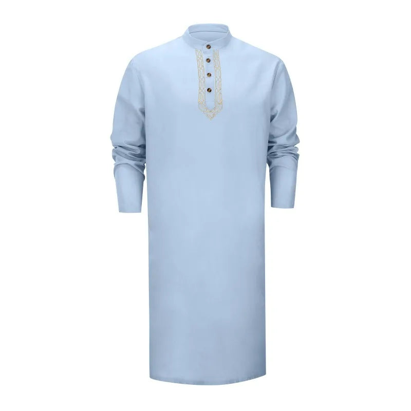 Elegant Arab Style Long Embroidered Muslim Robe for Men Traditional Islamic Clothing