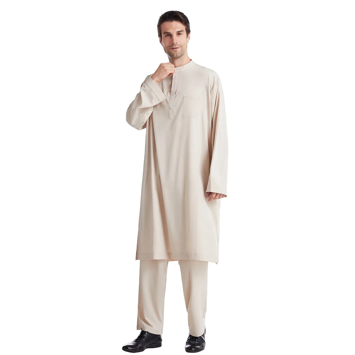 Muslim Men Jubba Thobe 2 Pice Set Top with Pant Mens Abaya Long Islamic Eid 2026 Ramadan Long Robe Saudi Wear Caftan Dubai Arab