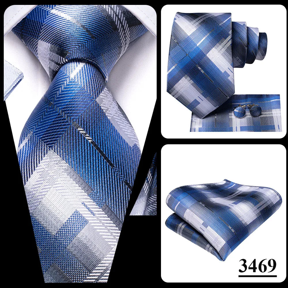 Hi-Tie Mens Ties Luxury Handmade Geometric Necktie Silk Woven Tie Set For Men Business Wedding Neck Tie Square Cufflinks