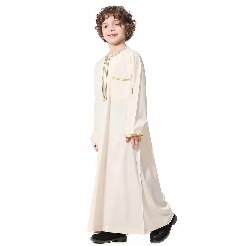 Teenage Boys' Summer Muslim Robe Kids Arab Folk Clothes Boys Solid Color Thobe 5-14 Years National Outfit for Children New