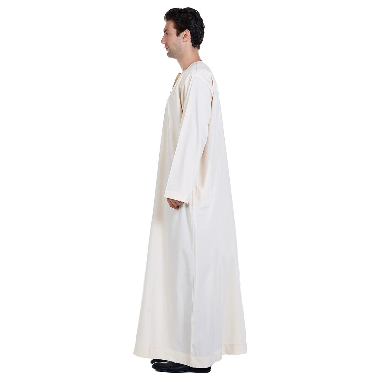 TH817 Men's Muslim Middle Eastern Men Long Sleeves Pure Color Handmade Buckle Robe Ramadan Eid Jubba Thobe