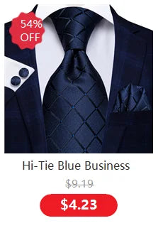 Hi-Tie Blue Business Solid Silk Men's Tie NeckTie 8.5cm Ties for Men Formal Luxury Wedding High Quality Gravata