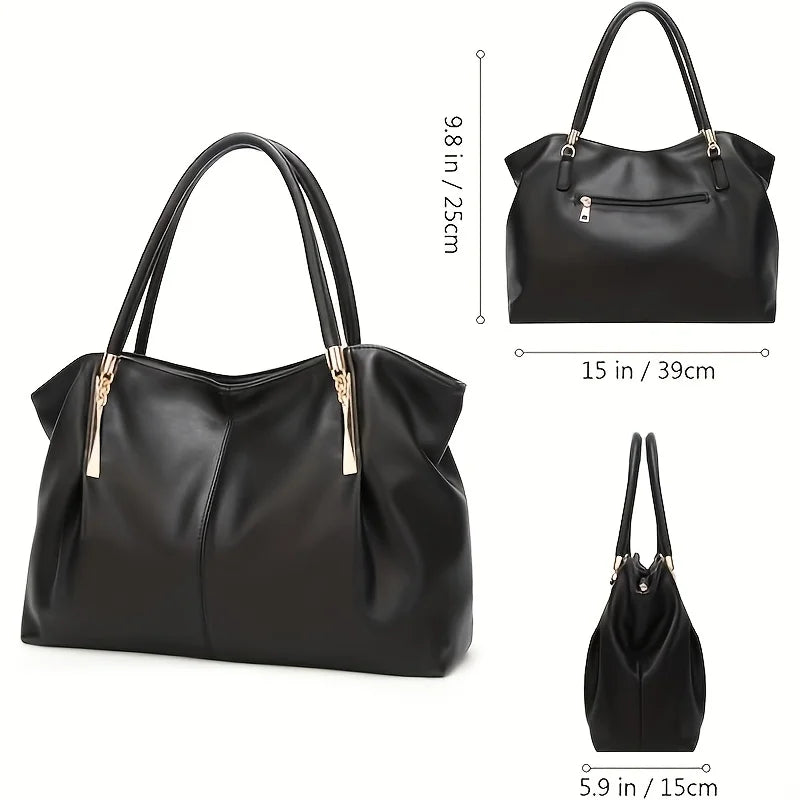 Elegant Women's Large Capacity Handbag，Shoulder Bag - With detachable shoulder straps，Chic champagne color handbag，Work Bag