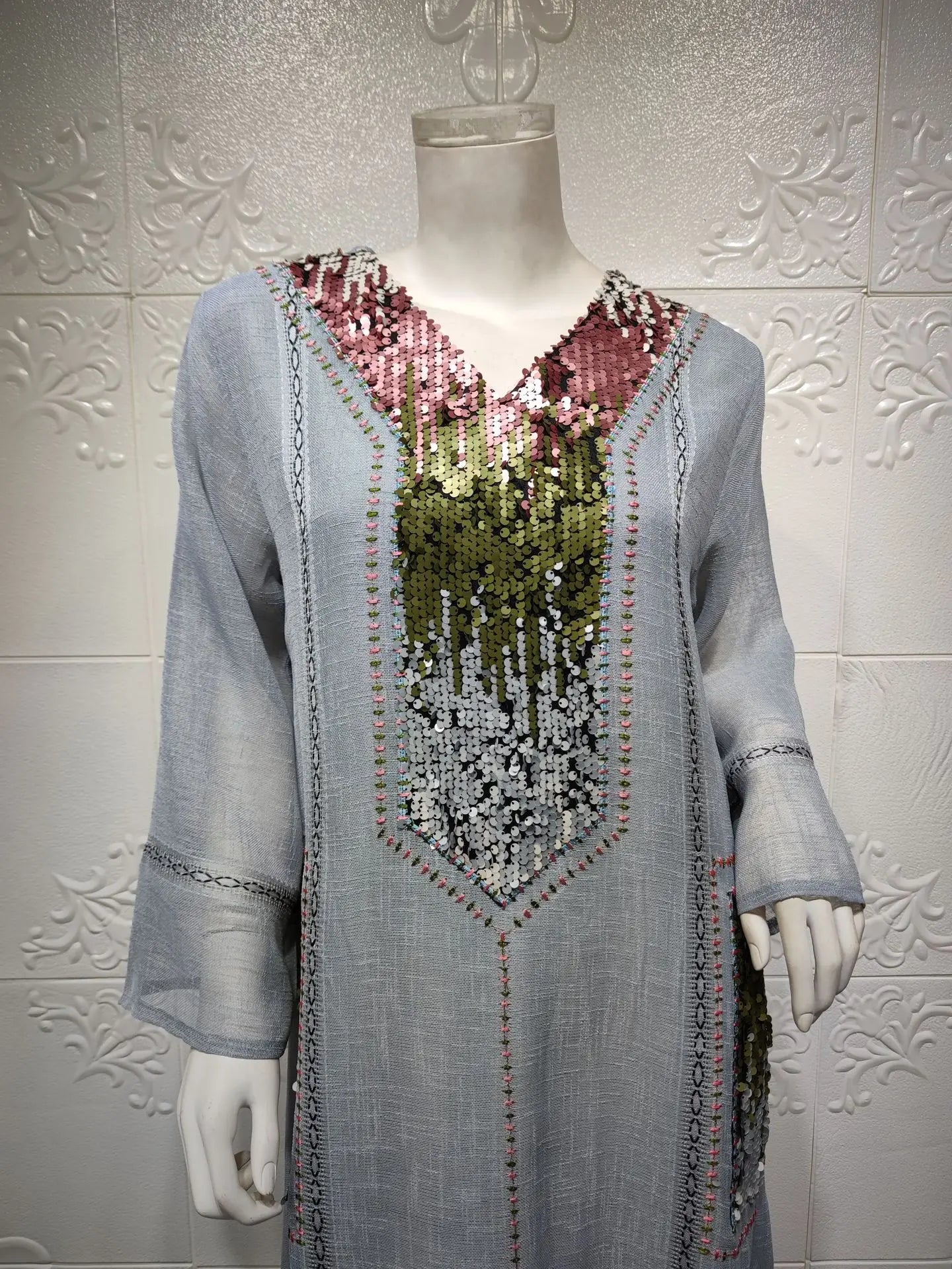 Eid Muslim Party Dress for Women Abaya Sequins Maxi Evening Long Dresses Jalabiya Morocco Dubai Abayas Kaftan Vestidos Long Robe