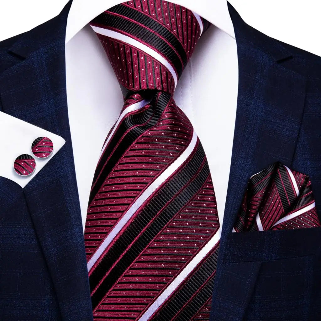 Hi-Tie Paisley Wine Red Silk Men's Tie NeckTies 8.5cm Ties for Men Formal Business Luxury Wedding Neckties Quality Gravatas
